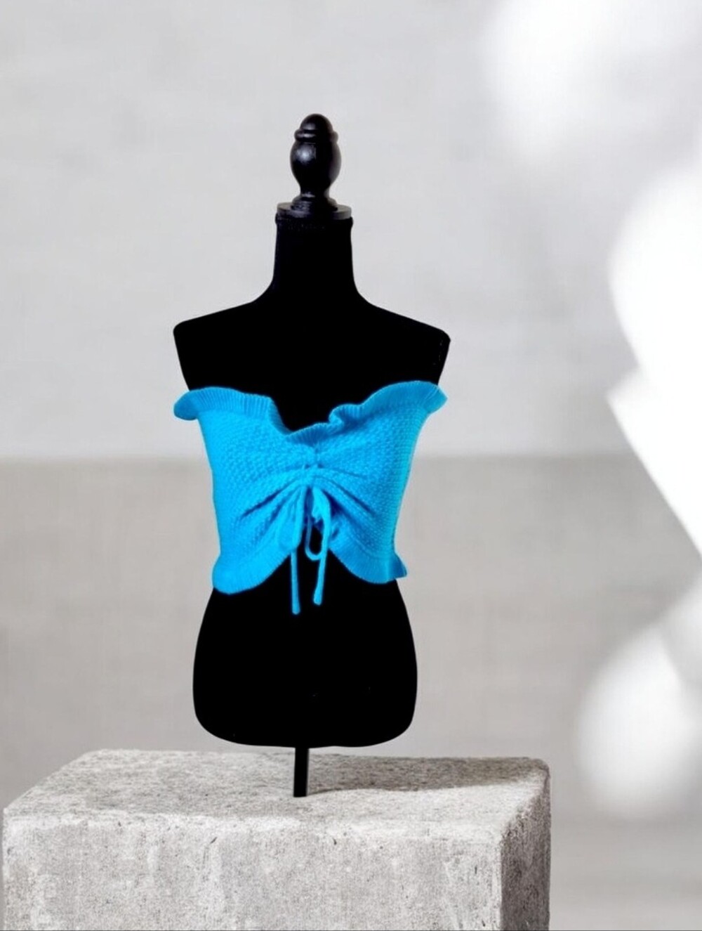 Elegant Turquoise Knit Off-Shoulder Crop Top